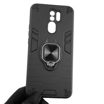 Чехол для телефона Xiaomi Redmi 9 бронированный с магнитным кольцом-держателем на сяоми редми 9 чёрный 0025814 фото