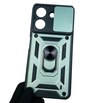 Чехол для Xiaomi POCO C65 бронированный с кольцом со шторкой на камеру на сяоми поко с65 зелёный 0001584 фото