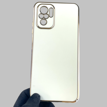 Чохол для Xiaomi Redmi Note 10S глянсовий із золотою окантовкою із захистом камери на сяомі редмі нот 10с білий 0008330 фото