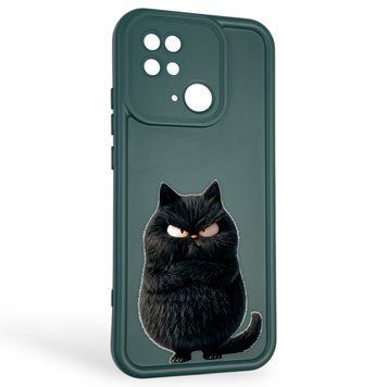 Чехол силиконовый оригинальный Soft Touch с 3D принтом злой котик для Xiaomi Redmi 10C темно-зеленый (Полная защита камеры) 0046638 фото