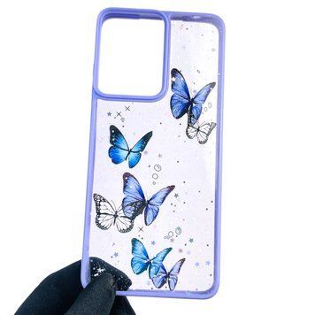 Чехол для Motorola Moto G04s с блёстками с бабочками на моторола г04с сиреневый 0037811 фото