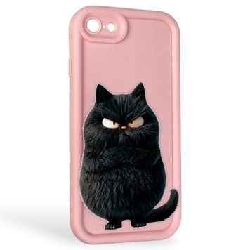 Чехол силиконовый Soft Touch с 3D принтом злой котик для Apple iPhone 7 розовый (Полная защита камеры) 0047161 фото