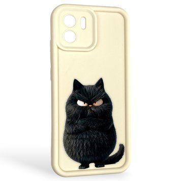 Чехол силиконовый оригинальный Soft Touch с 3D принтом злой котик для Xiaomi Redmi A2 молочный (Полная защита камеры) 0046738 фото
