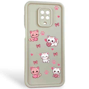 Чохол силіконовий Soft Touch з 3D принтом милі кошенята з лапками для Xiaomi Redmi Note 9 Pro Молочний (Повний захист камери) 0059667 фото