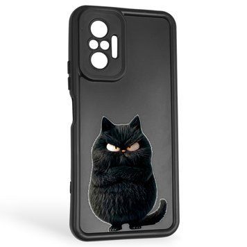 Чехол силиконовый оригинальный Soft Touch с 3D принтом злой котик для Xiaomi Redmi Note 10 Pro черный (Полная защита камеры) 0046788 фото