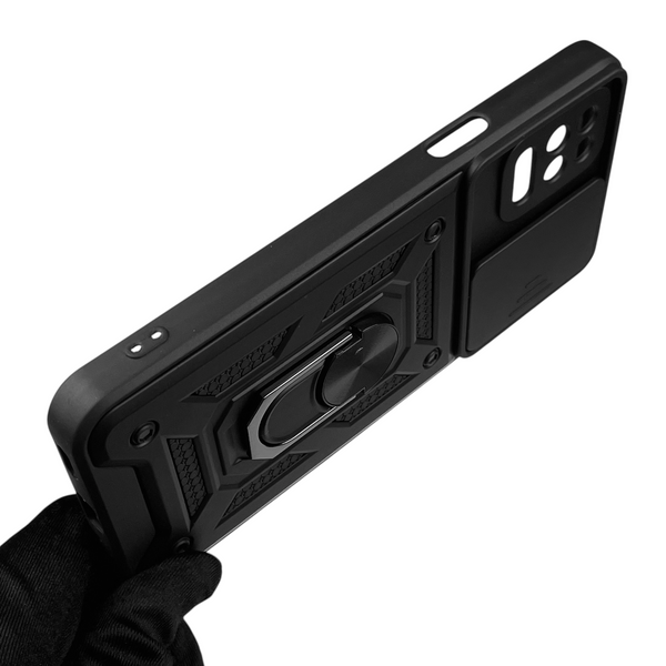 Чехол для LG K62 бронированный с кольцом со шторкой на лг к62 чёрный rg1 0016017 фото