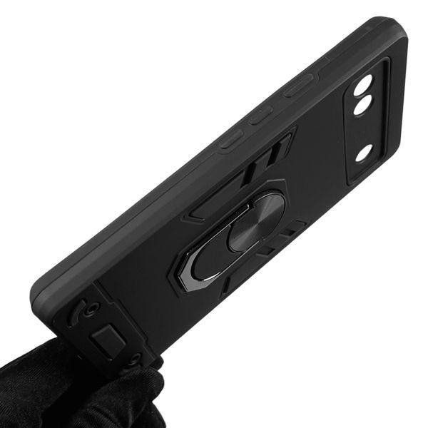 Чохол для телефона Google Pixel 6A броньований з магнітним кільцем-тримачем на гугл піксель 6а чорний 0025613 фото