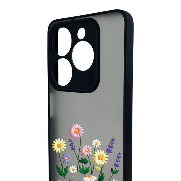 Чехол для телефона Tecno Spark 20 (KJ5n) с 3D принтом полевые цветы с высокими бортами черный 0059288 фото