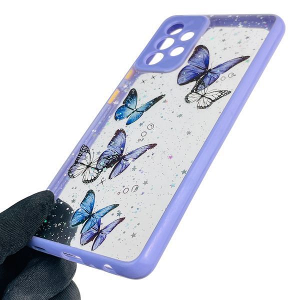 Чохол для Samsung Galaxy A52 4G (SM-A525) з блискітками з метеликами на самсунг а52 4г бузковий 0037659 фото