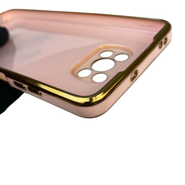 Чохол для Xiaomi Poco X3 Pro з кільцем-підставкою із золотою окантовкою на сяомі поко х3 про пудровий gs1 0021180 фото