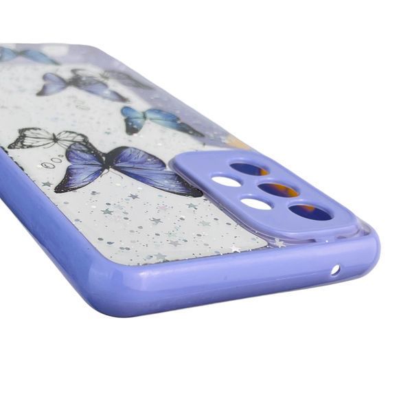 Чохол для Samsung Galaxy A52 4G (SM-A525) з блискітками з метеликами на самсунг а52 4г бузковий 0037659 фото