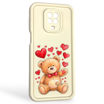 Чехол силиконовый оригинальный Soft Touch с 3D принтом милый мишка для Xiaomi Redmi Note 9s молочный (Полная защита камеры) 0043907 фото