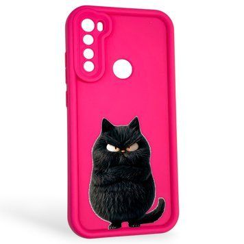 Чехол силиконовый оригинальный Soft Touch с 3D принтом злой котик для Xiaomi Redmi Note 8 малиновый (Полная защита камеры) 0046890 фото