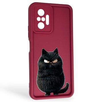 Чехол силиконовый Soft Touch с 3D принтом злой котик для Xiaomi Redmi Note 10 Pro 4G бордовый (Полная защита камеры) 0047057 фото