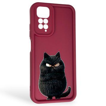 Чохол силіконовий оригінальний Soft Touch з 3D принтом злого кота для Xiaomi Redmi Note 11 бордовий (Повний захист камери) 0046789 фото