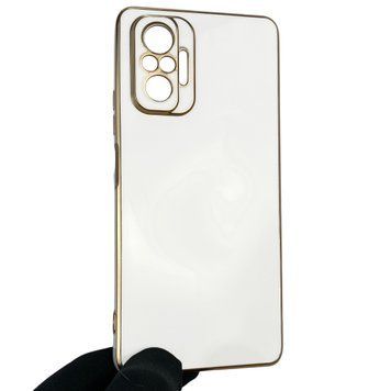 Чехол для Xiaomi Redmi Note 10 Pro 4G с защитой камеры с золотой окантовкой на сяоми редми нот 10 про белый gs1 0019968 фото