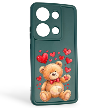 Чехол силиконовый оригинальный Soft Touch с 3D принтом милый мишка для Xiaomi Poco M6 Pro 4G темно-зеленый (Полная защита камеры) 0043842 фото