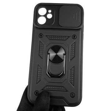 Чохол для iPhone 11 броньований з кільцем зі шторкою на камеру на айфон 11 чорний rg1 0004126 фото