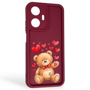 Чехол силиконовый Soft Touch с 3D принтом милый мишка для Realme C55 бордовый (Полная защита камеры) 0044774 фото