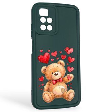 Чехол силиконовый оригинальный Soft Touch с 3D принтом милый мишка для Xiaomi Redmi 10 темно-зеленый (Полная защита камеры) 0043626 фото