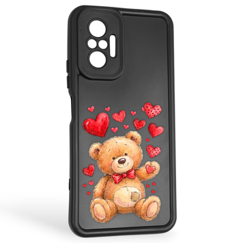 Чехол силиконовый оригинальный Soft Touch с 3D принтом милый мишка для Xiaomi Redmi Note 10 Pro черный (Полная защита камеры) 0043788 фото