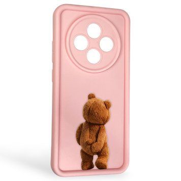 Чехол силиконовый Soft Touch с 3D принтом смешного теда мишки для Oppo Reno 12F розовый (Полная защита камеры) 0049153 фото
