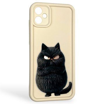 Чехол силиконовый оригинальный Soft Touch с 3D принтом злой котик для Samsung Galaxy A05 (SM-A055) молочный (Полная защита камеры) 0046337 фото