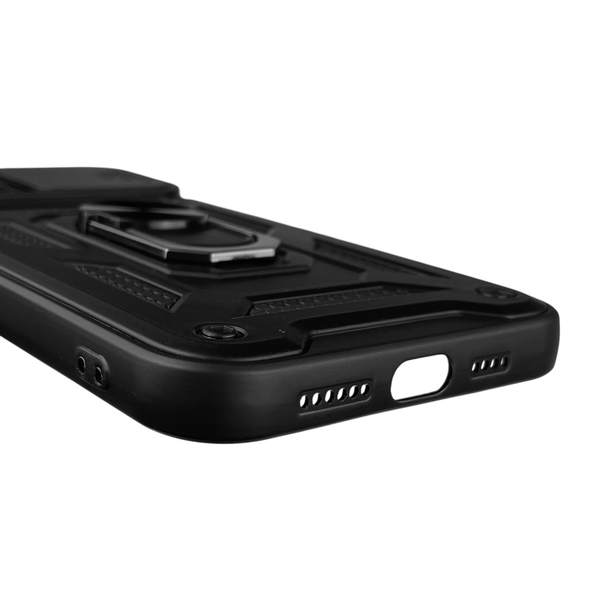 Чехол для Apple iPhone 12 Pro Max бронированный с кольцом со шторкой на айфон 12 про макс чёрный rg1 0015579 фото