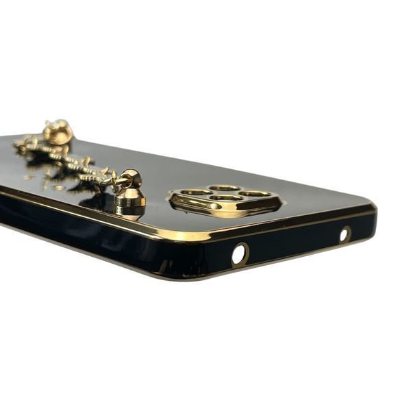 Чехол для телефона Xiaomi Redmi Note 9s женский с ремешком и украшениями и золотой окантовкой на сяоми редми нот 9с черный gs1 0016308 фото