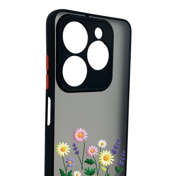 Чохол для телефона Tecno Spark 20C BG7n с 3D принтом польові квіти із захистом камери чорний 0059289 фото