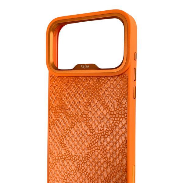 Чохол Kajsa Glamorous Lizard для iPhone 17 Pro Max помаранчевий Orange Plus (MagSafe, металеве кільце камери, преміум) 0061983 фото