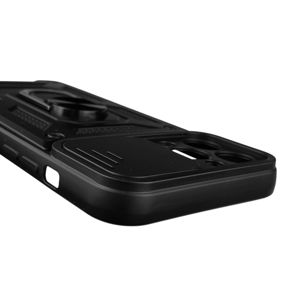 Чехол для Apple iPhone 12 Pro Max бронированный с кольцом со шторкой на айфон 12 про макс чёрный rg1 0015579 фото