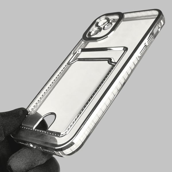 Чехол для Apple iPhone 11 с серебряной окантовкой с карманом для карт на айфон 11 серебряный 0012983 фото