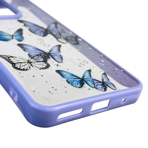 Чехол для Motorola G15 с блёстками с бабочками на моторола г15 сиреневый 0037559 фото
