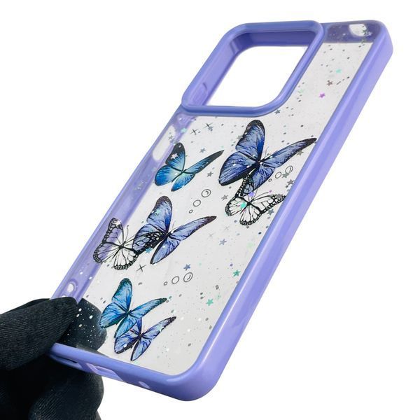 Чехол для Motorola G15 с блёстками с бабочками на моторола г15 сиреневый 0037559 фото
