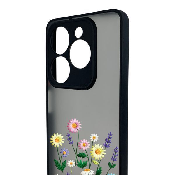 Чохол для телефона Tecno Spark 20C BG7n с 3D принтом польові квіти із захистом камери чорний 0059289 фото