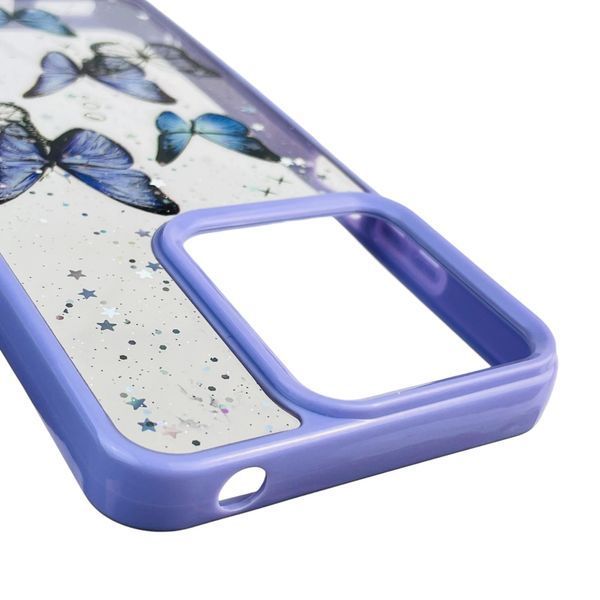 Чехол для Motorola G15 с блёстками с бабочками на моторола г15 сиреневый 0037559 фото
