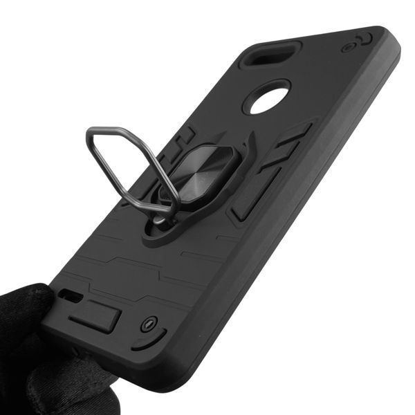 Чехол для телефона Tecno Pop 2F (B1f) бронированный с магнитным кольцом-держателем на техно поп 2ф чёрный 0025744 фото