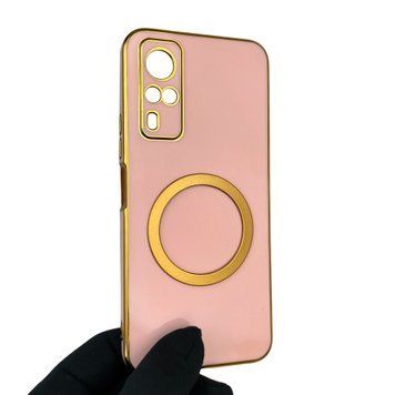 Чехол для Vivo Y53S с кольцом MagSafe с золотой окантовкой на виво у53с пудровый gs1 0022905 фото