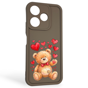 Чехол силиконовый оригинальный Soft Touch с 3D принтом милый мишка для Xiaomi Redmi 13 4G коричневый (Полная защита камеры) 0043664 фото