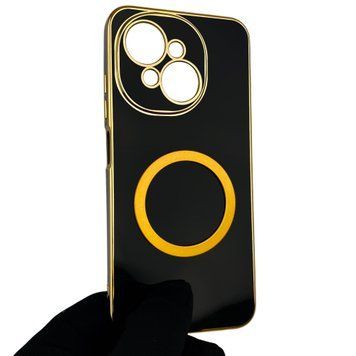 Чохол для Tecno Spark Go 2025 (KL4) глянцевий з кільцем MagSafe із золотою окантовкою на техно спарк го 2025 чорний gs1 0022878 фото