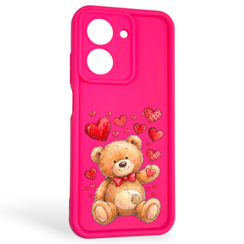 Чехол силиконовый оригинальный Soft Touch с 3D принтом милый мишка для Xiaomi Redmi A5 EU малиновый (Полная защита камеры) 0043758 фото