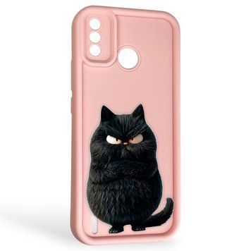 Чохол силіконовий Soft Touch з 3D принтом злого кота для Tecno Spark 6 Go (KE5) рожевий (Повний захист камери) 0047218 фото