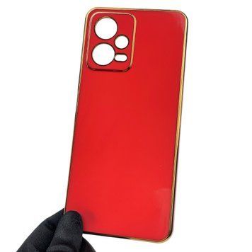 Чехол для Xiaomi Poco X5 5G глянцевый с золотой окантовкой с защитой камеры на сяоми поко х5 5г красный 0000072 фото