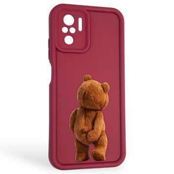 Чехол силиконовый оригинальный Soft Touch с 3D принтом смешного теда мишки для Xiaomi Poco M5s бордовый (Полная защита камеры) 0048962 фото
