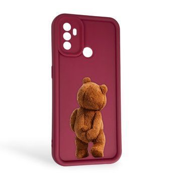 Чехол силиконовый Soft Touch с 3D принтом смешного теда мишки для OPPO A53 (4G) бордовый (Полная защита камеры) 0049385 фото