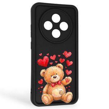 Чехол силиконовый Soft Touch с 3D принтом милый мишка для Oppo Reno 12F черный (Полная защита камеры) 0045002 фото