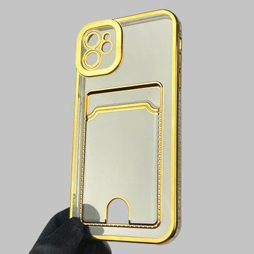 Чохол для Apple iPhone 11 із золотою окантовкою з кишенькою для карток на айфон 11 золотий 0012984 фото