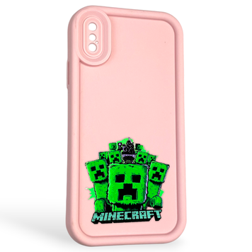 Чохол силіконовий Soft Touch з 3D принтом Майнкрафт для Apple iPhone X рожевий (Повний захист камери) 0040984 фото