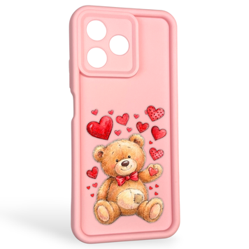 Чохол силіконовий оригінальний Soft Touch з 3D принтом милий ведмедик для Realme Note 50 рожевий (Повний захист камери) 0043327 фото